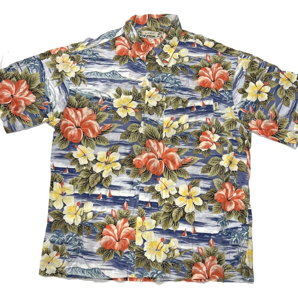 O'Neill Floral Hawaiian Aloha Button Up Shirt Mens Medium Short Sleeve Kalapana